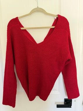 Astr Red V-Neck Chunky Knit Sweater